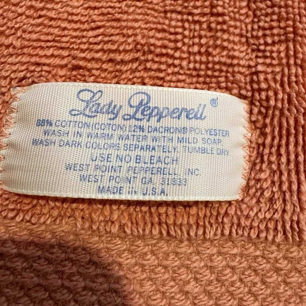 Vintage Lady Pepperell Bath Towel 23x43 Orange Floral MCM 1970s Cotton